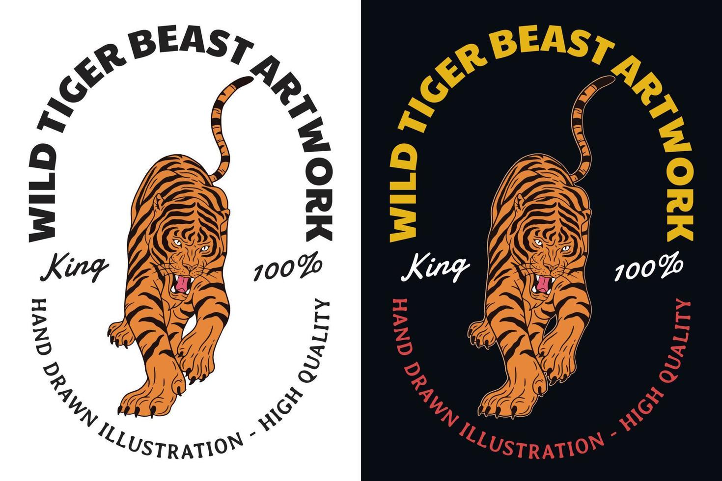 establecer ilustración oscura tigre bestia cabeza de gato grande y pose dibujado a mano eclosión contorno símbolo tatuaje mercancía camiseta merch vintage vector