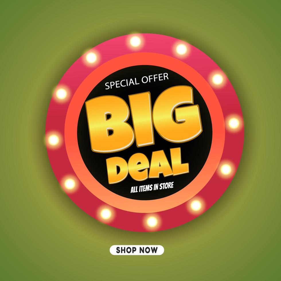 Big Deal, sale  banner design template, discount tag, app icon, vector illustration