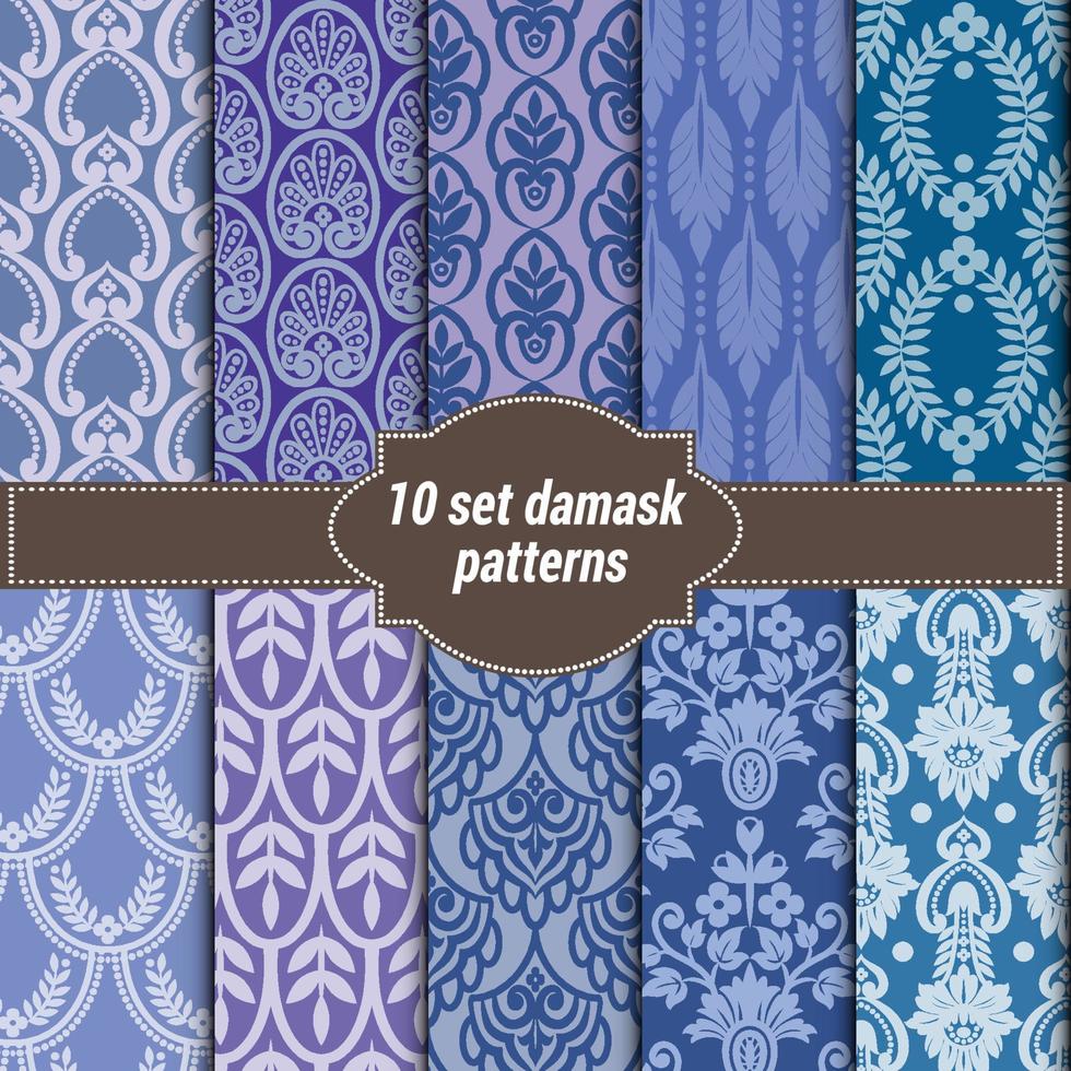 set of vector elegant damask patterns. Vintage royal patterns with a label.