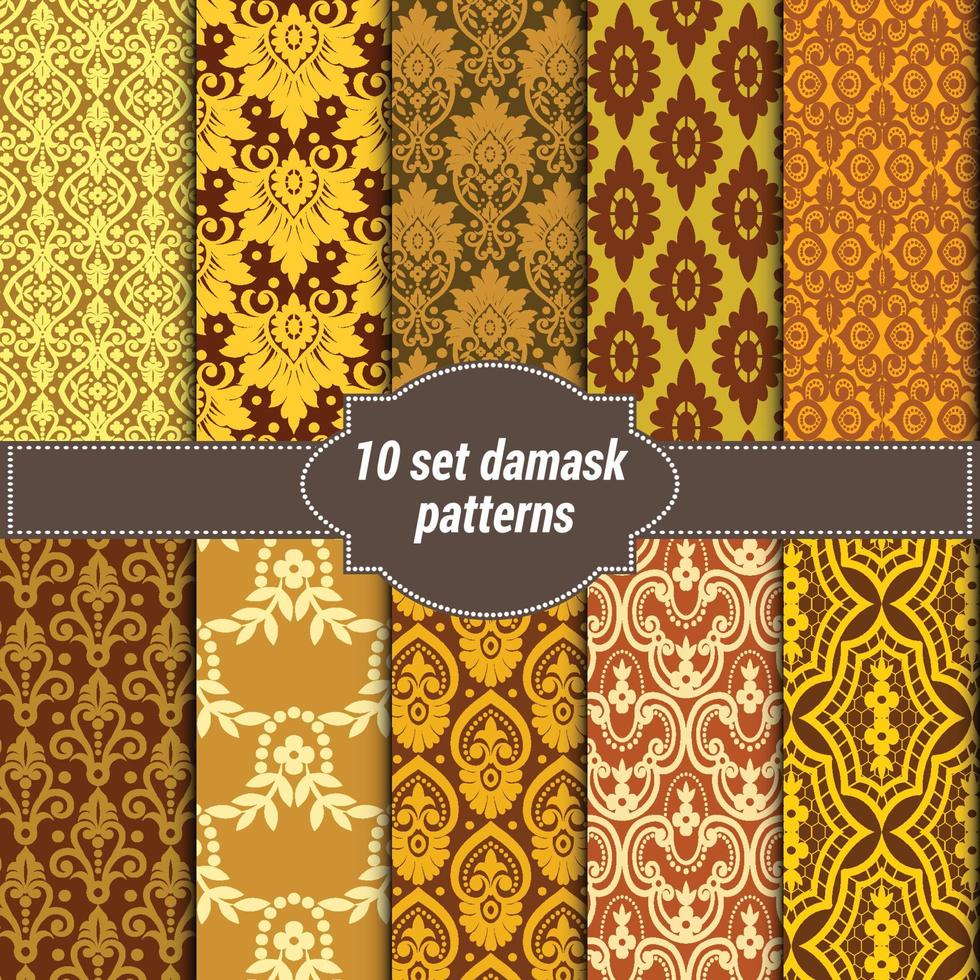 set of vector elegant damask patterns. Vintage royal patterns with a label.