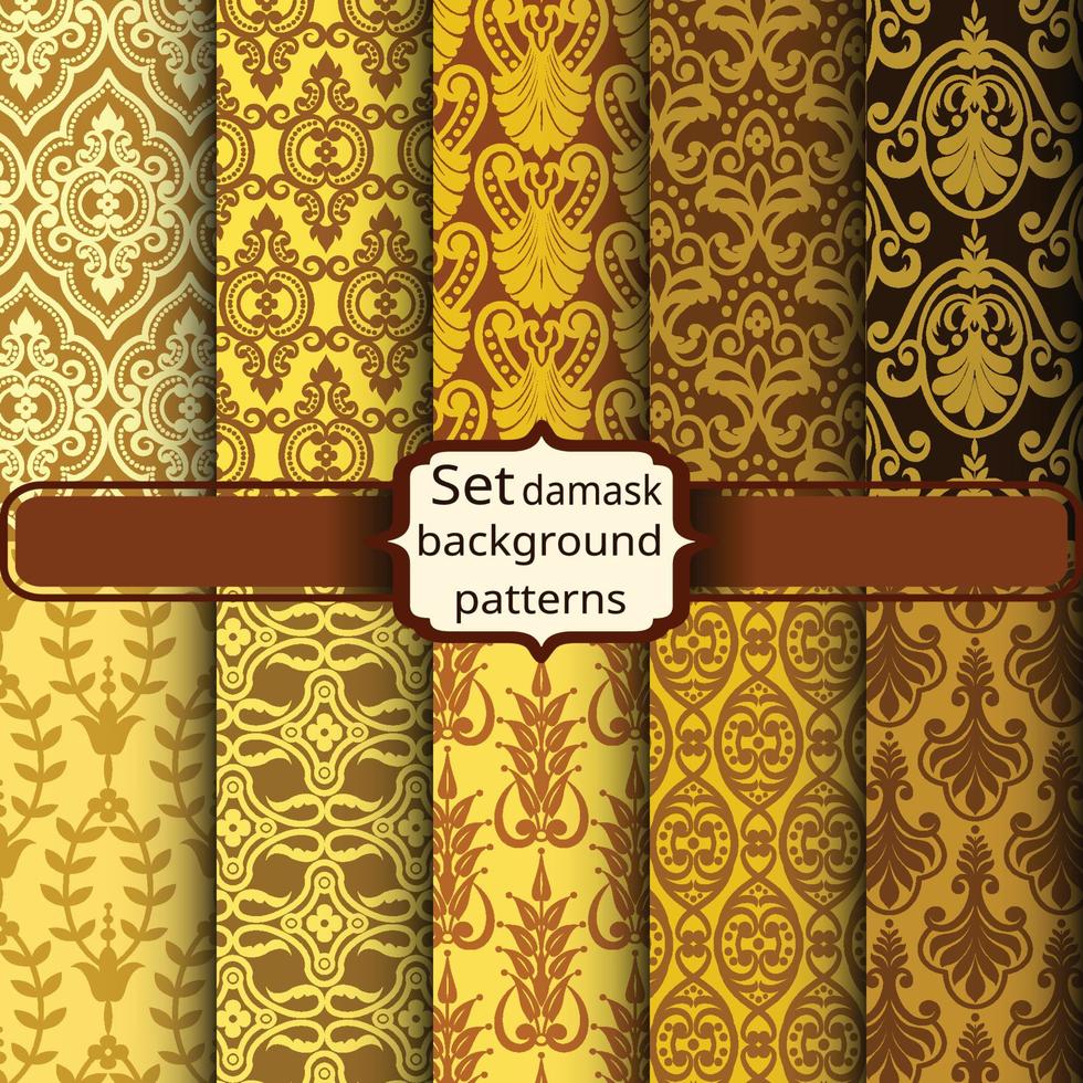 set of vector elegant damask patterns. Vintage royal patterns with a label.