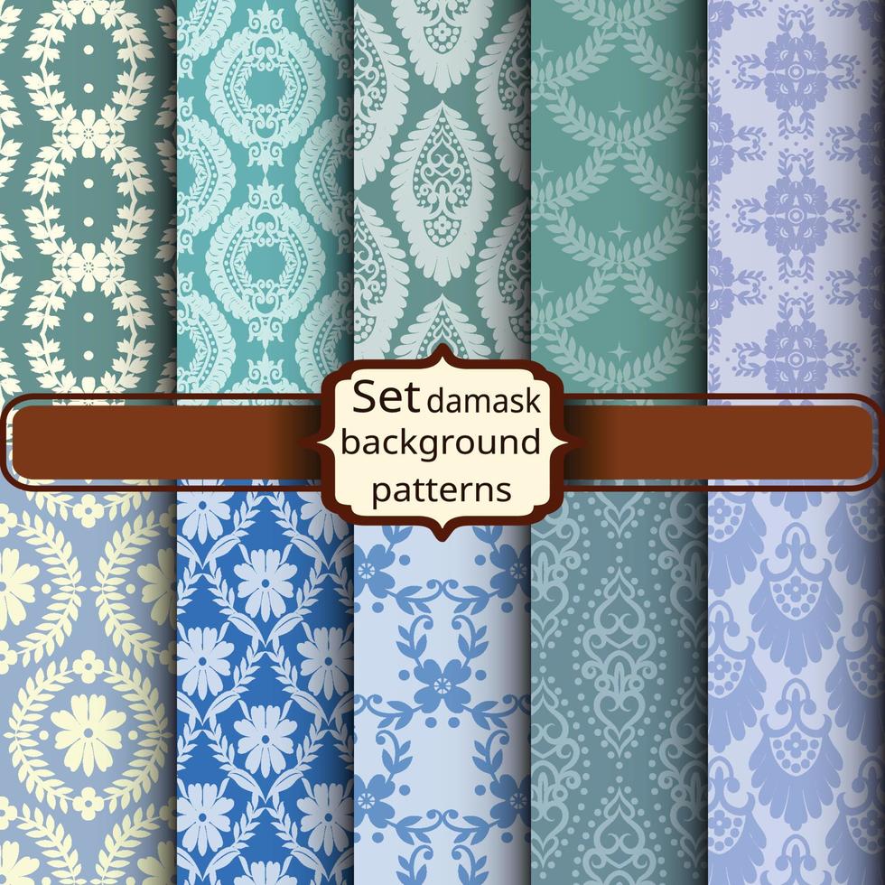 set of vector elegant damask patterns. Vintage royal patterns with a label.