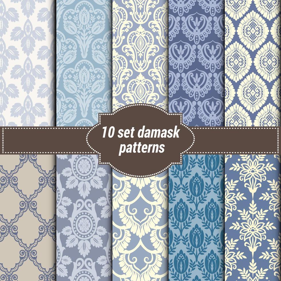 set of vector elegant damask patterns. Vintage royal patterns with a label.