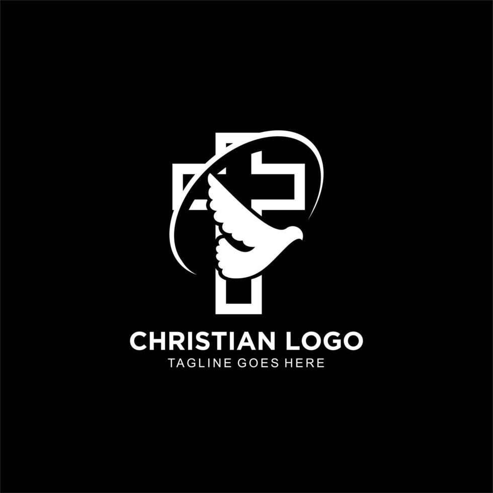 Cross logo with dove or icon design for christian community vector