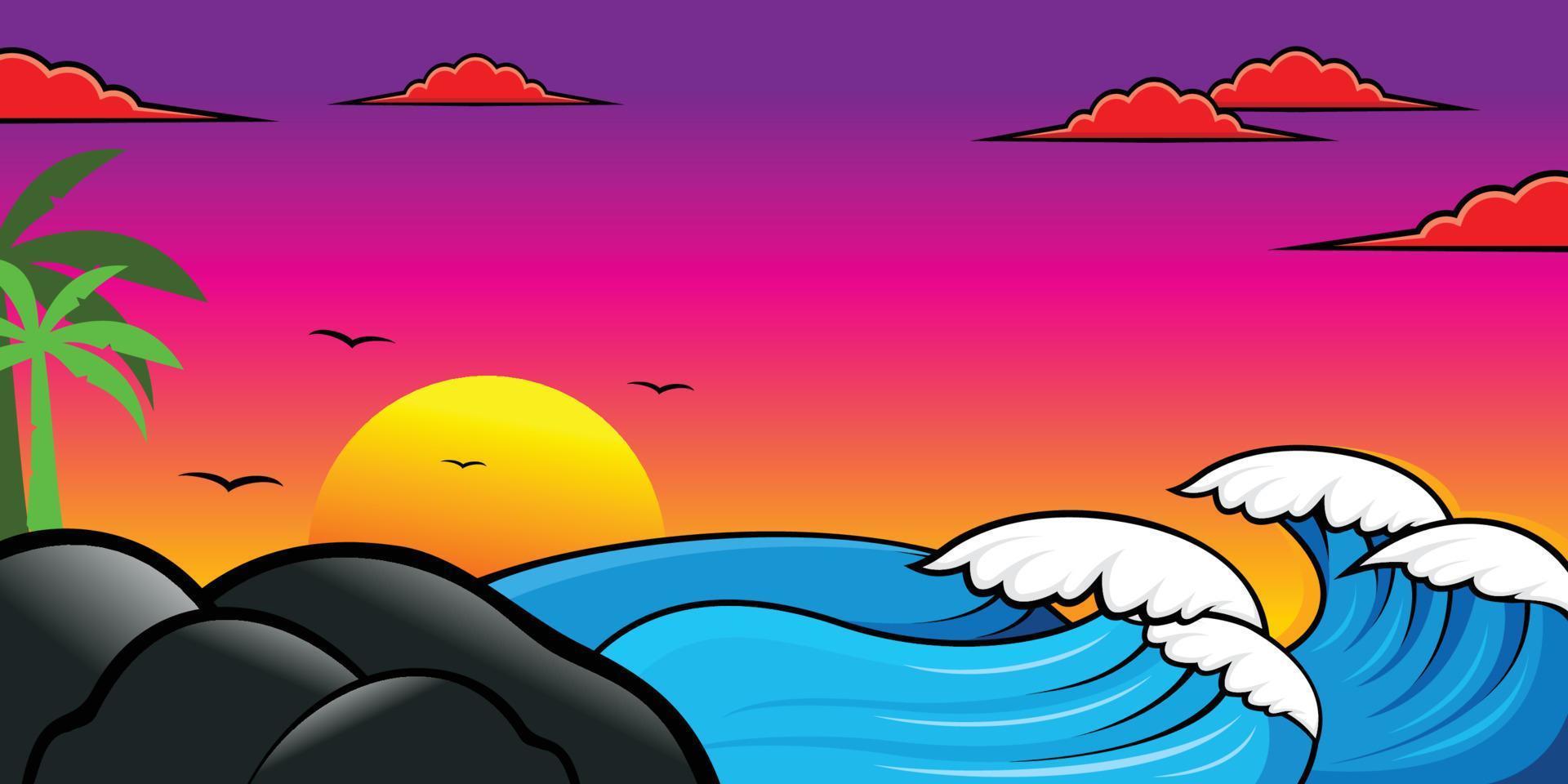 Vector design and illustration of waves and beach atmosphere