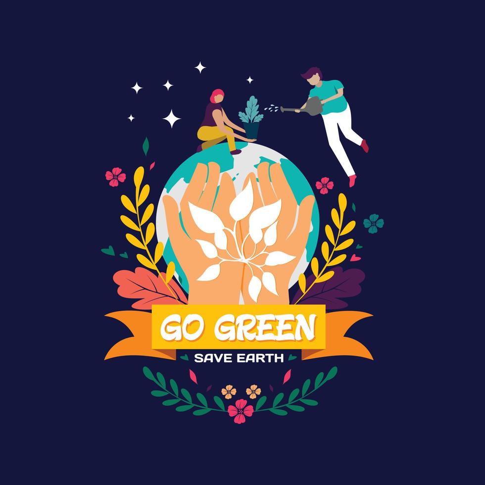 Go green flat design vector and illustration for environment day