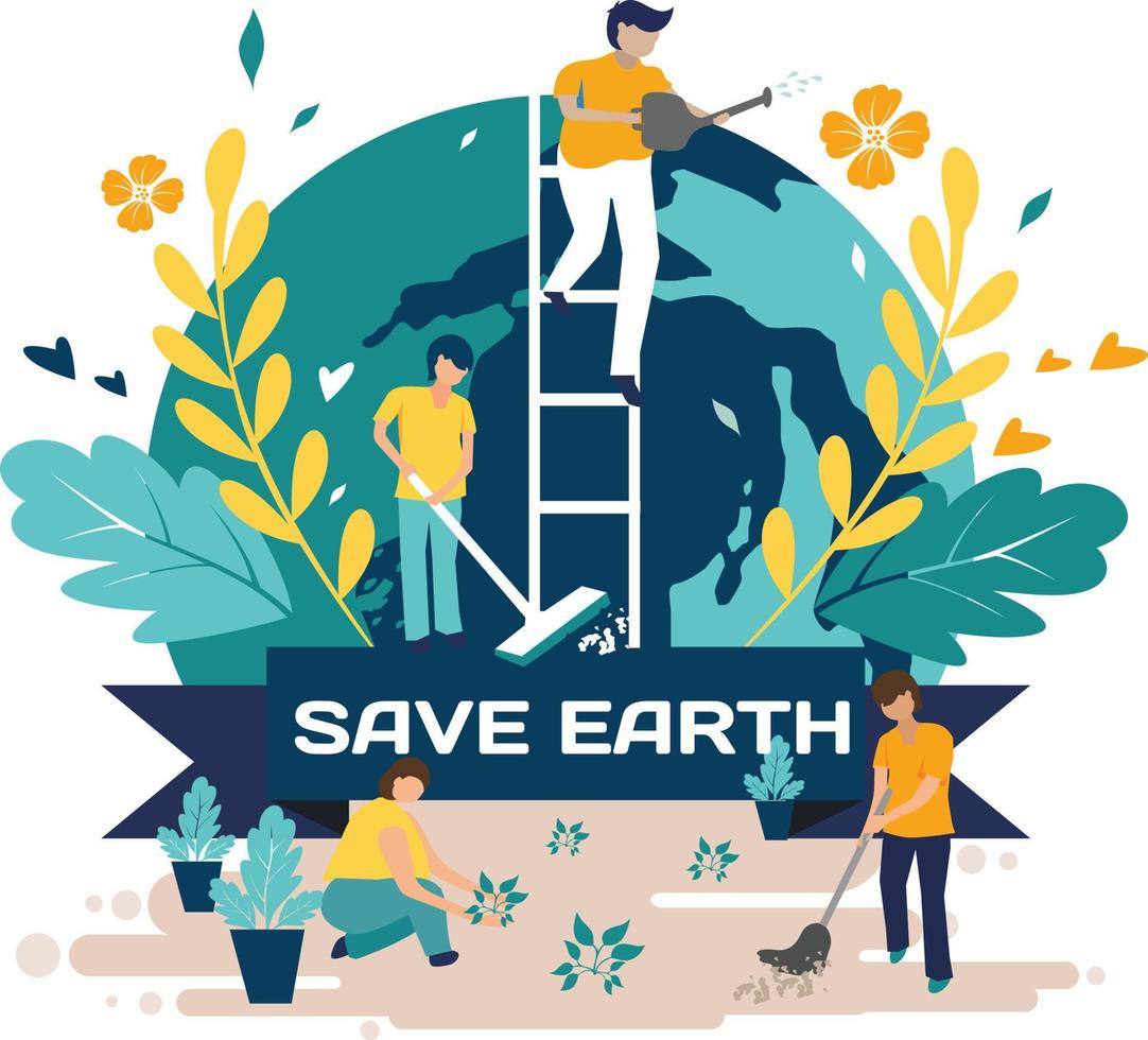 Save earth flat design vector and illustration