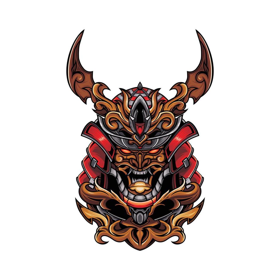 Samurai skull head design vector and illustration