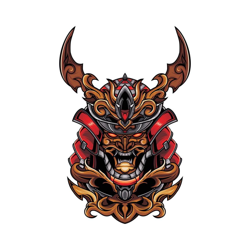 Samurai skull head design vector and illustration