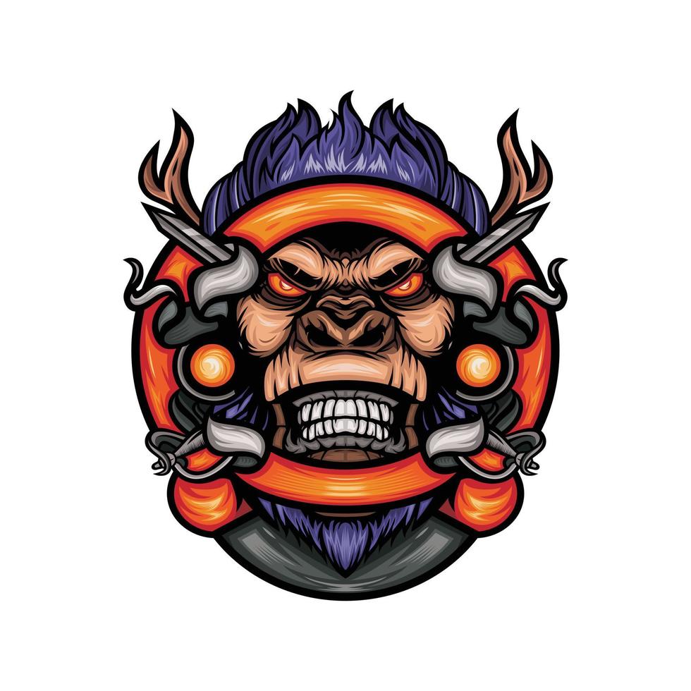 Gorilla head design vector and illustration