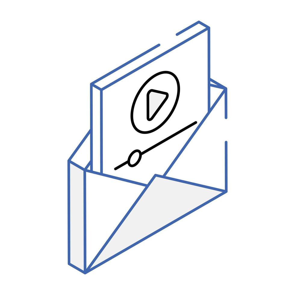 icono isométrico del contorno del correo de vídeo vector