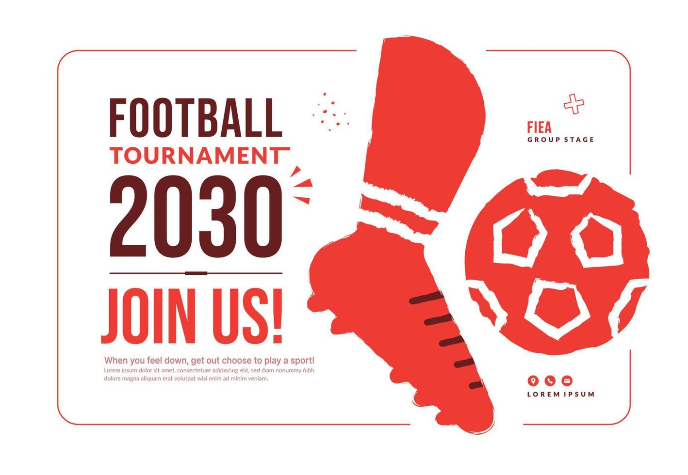 Football tournament poster template with shoe kick ball isolated on white background, Minimal competition invitation in flat style vector