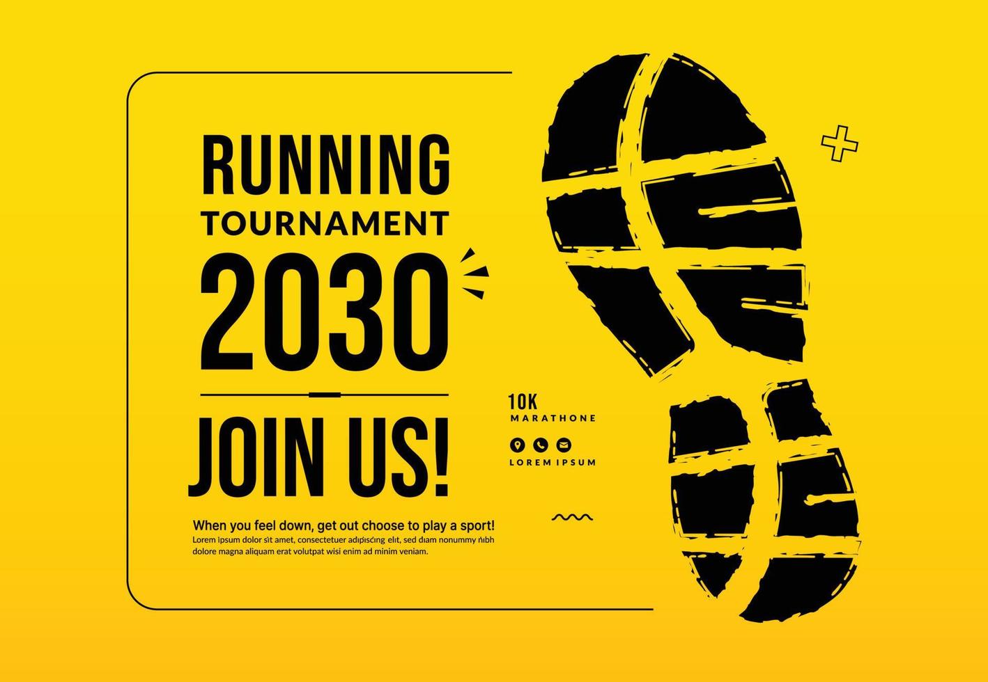 Running tournament poster template with foot print isolated on white background, Minimal competition invitation in flat style vector