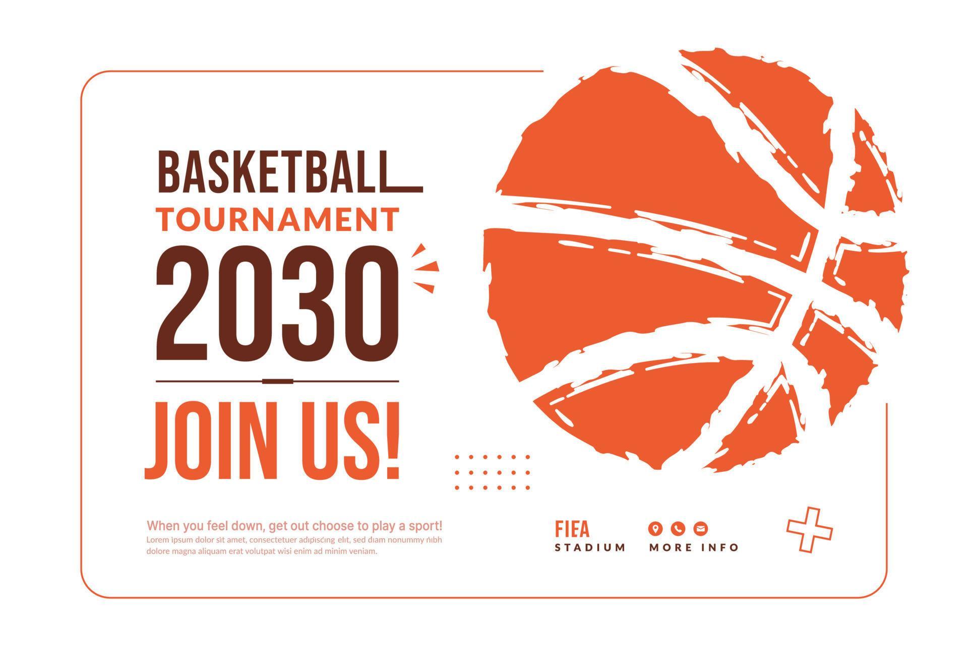 Basketball tournament poster template with ball isolated on white
