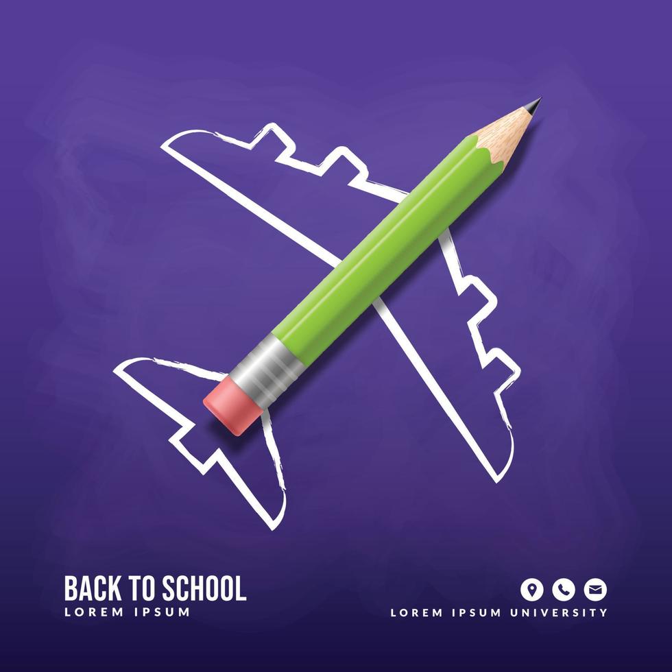 Relistic Pencil with Plane doodle take off background, Concept of Back to school for invitation poster and banner vector