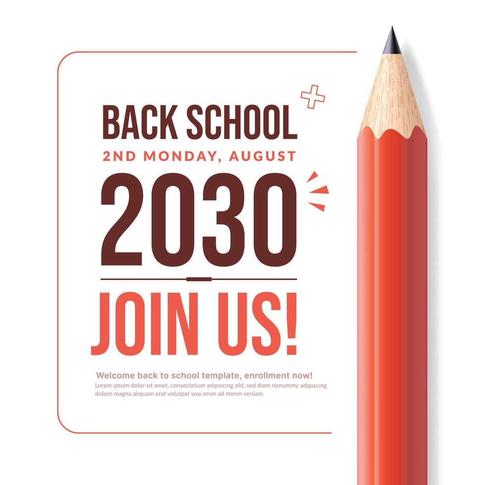 Realistic color pencil isolated on white background for social post, Concept of pre school opening new term invitation poster vector