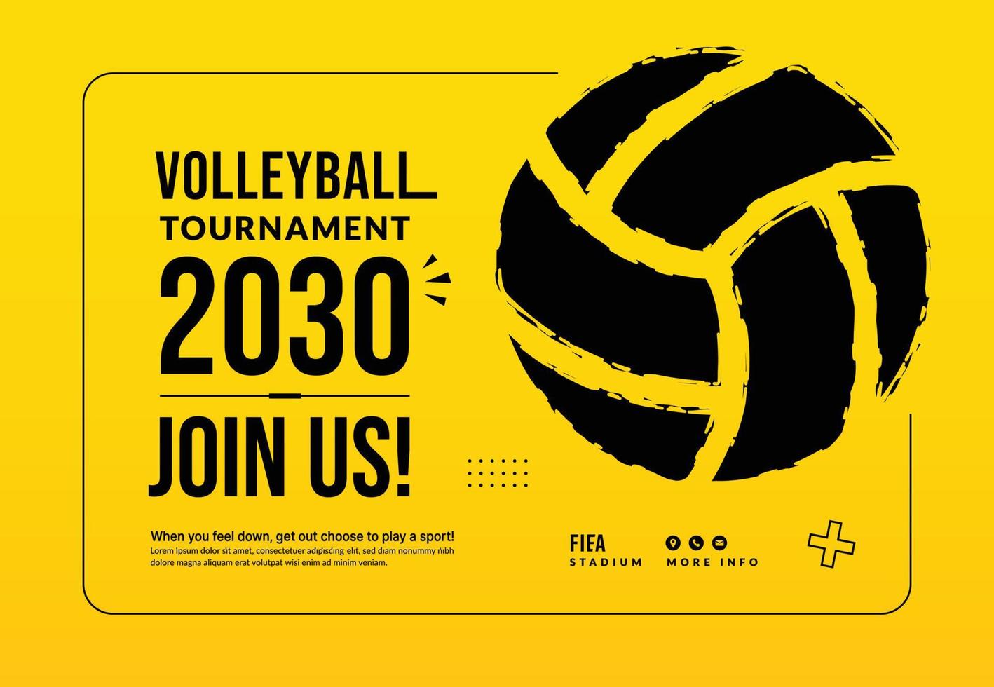 Volleyball tournament poster template with ball isolated on white background, Minimal competition invitation in flat style vector