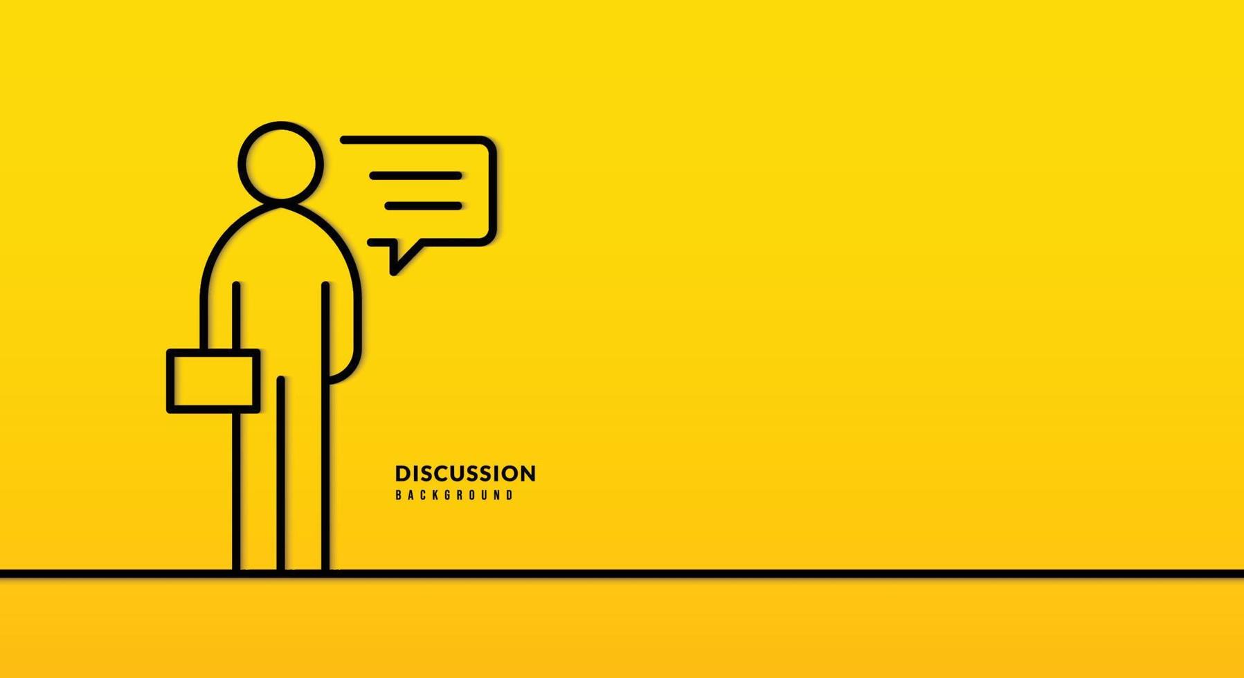 Businessman line drwaing with talking bubble on yellow background. Business discussion and brainstorming concept vector