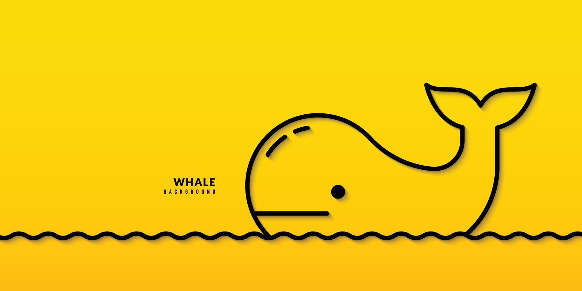 Cute Whale minimal line drawing on yellow background. Ocean pollution protection concept vector