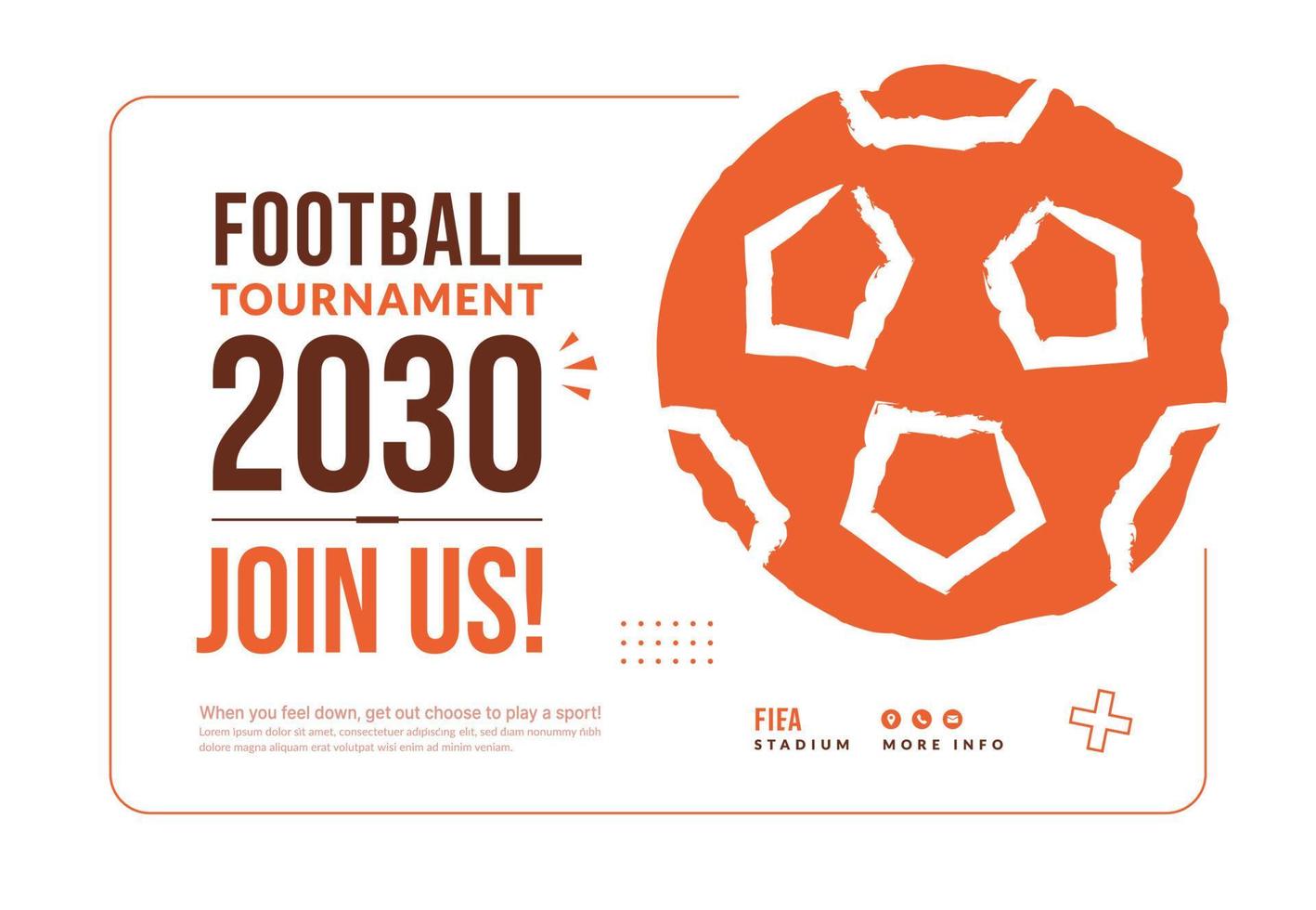 Football tournament poster template with ball isolated on white background, Minimal competition invitation in flat style vector