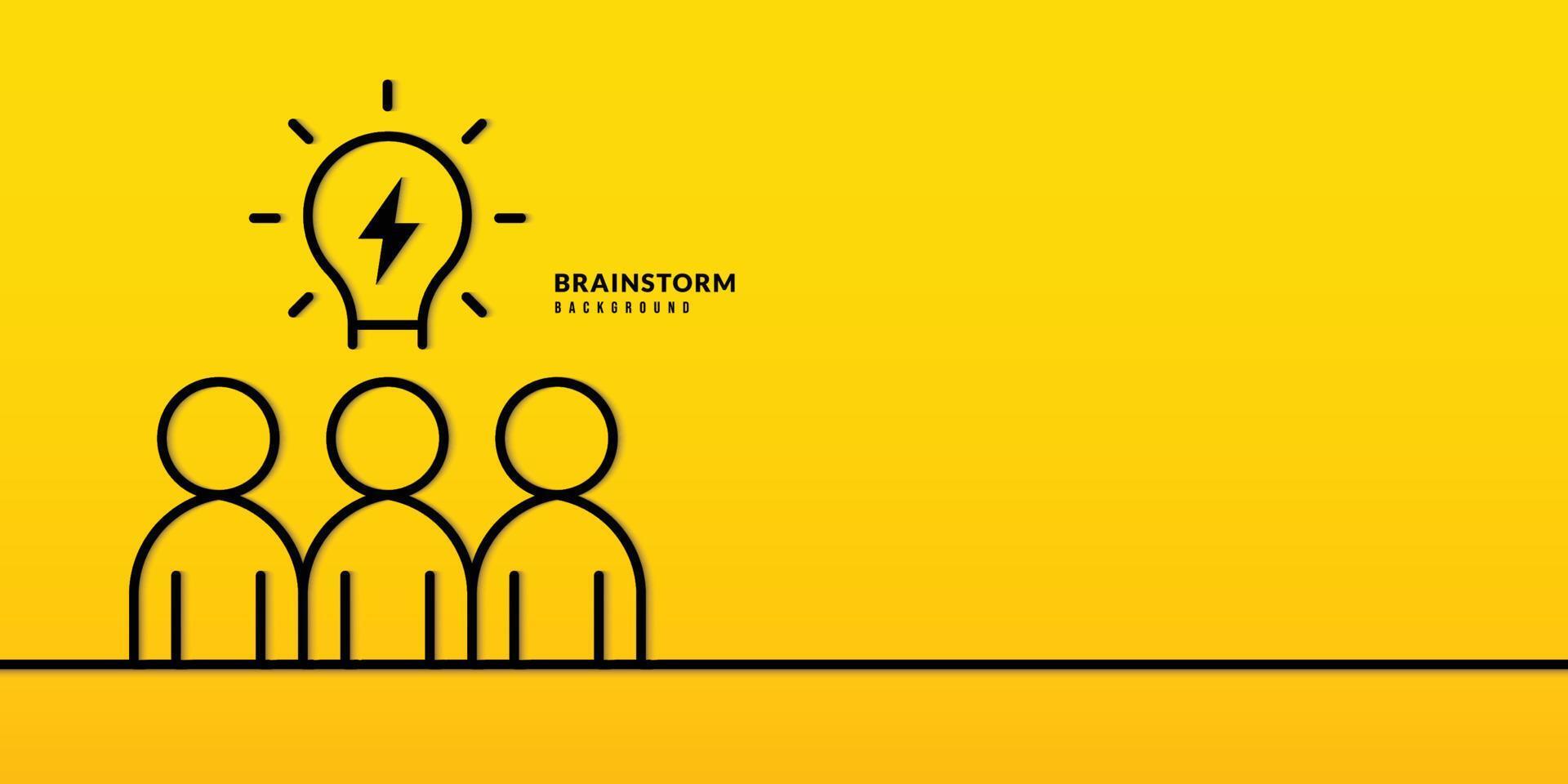 Teamwork line drawing with lightbulb on yellow background. Sharing business ideas, brainstorming, Collaboration meeting and Creative thinking concept vector