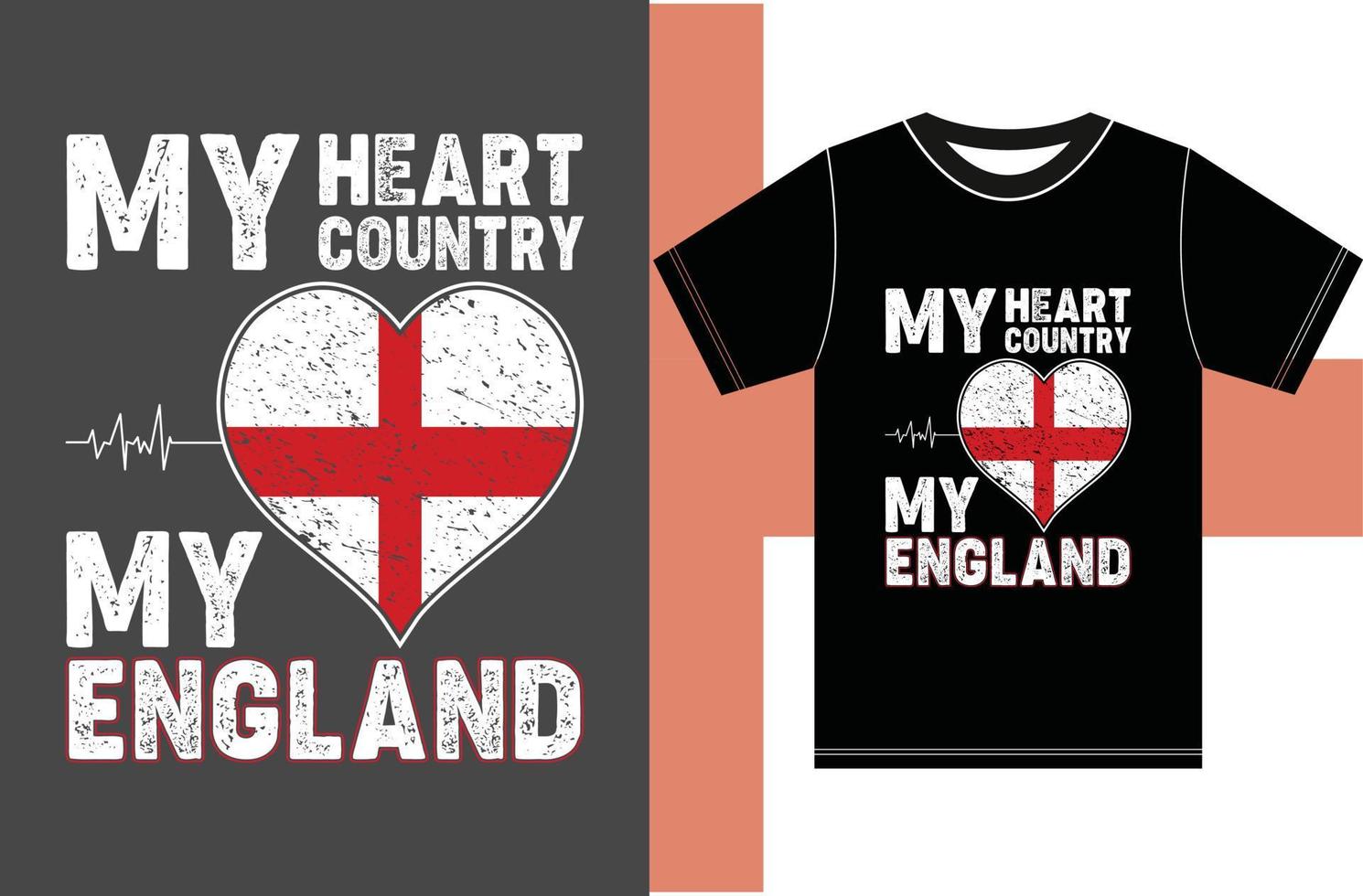 mi corazón, mi país, mi Inglaterra. diseño de camiseta de bandera de inglaterra vector