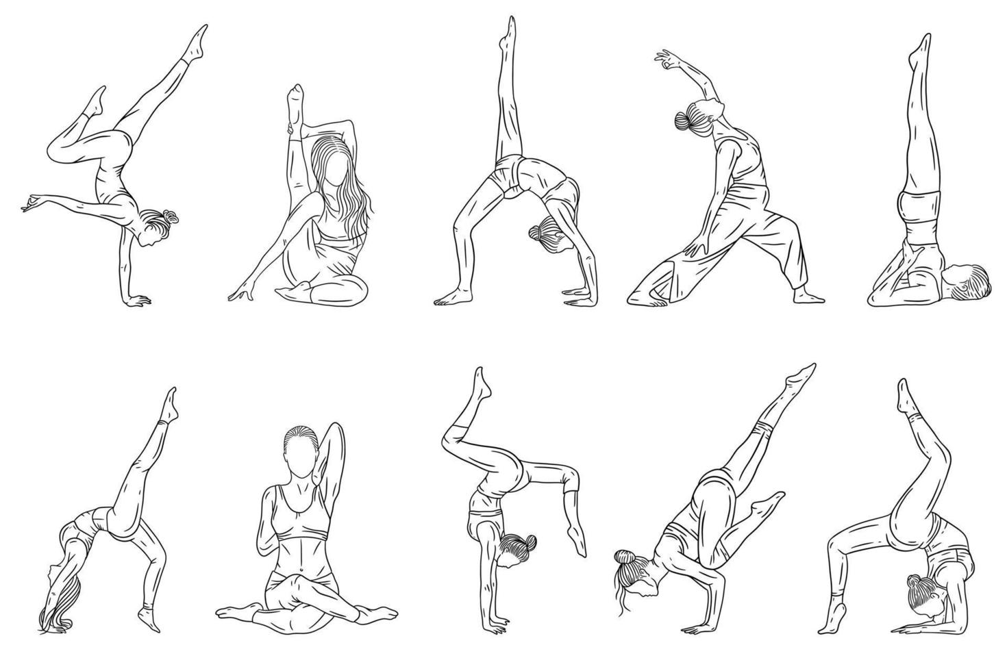 conjunto mega colección paquete de mujeres yoga pose meditación relajante línea arte ilustración vector