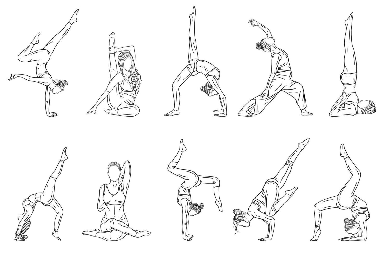 Set Mega Collection Bundle of Women Yoga Pose Meditation Relaxing Line Art illustration vector