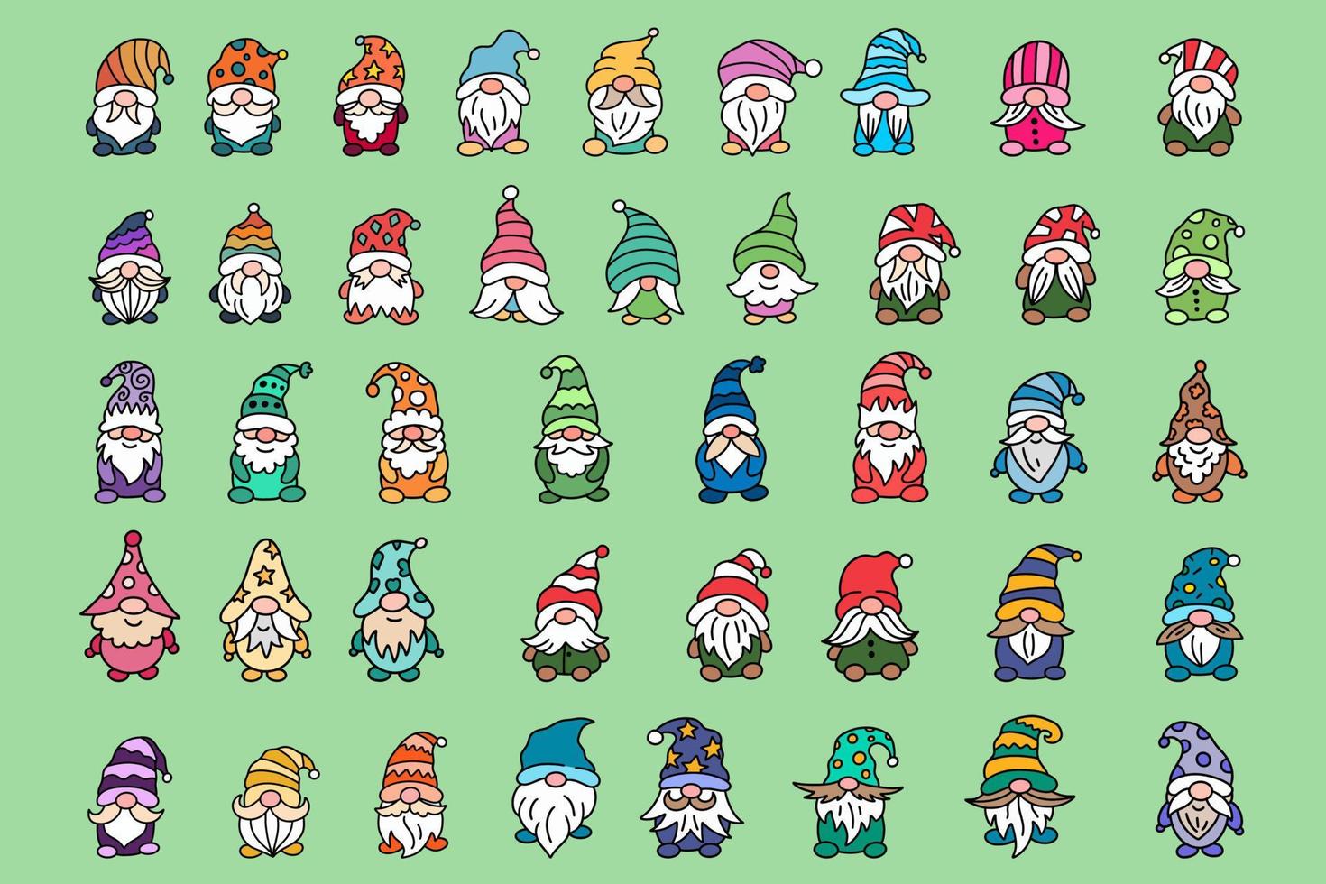 Set Mega Collection Bundle Cute Gnome Elf Hand Draw Cartoon Doodle Clipart Collection vector