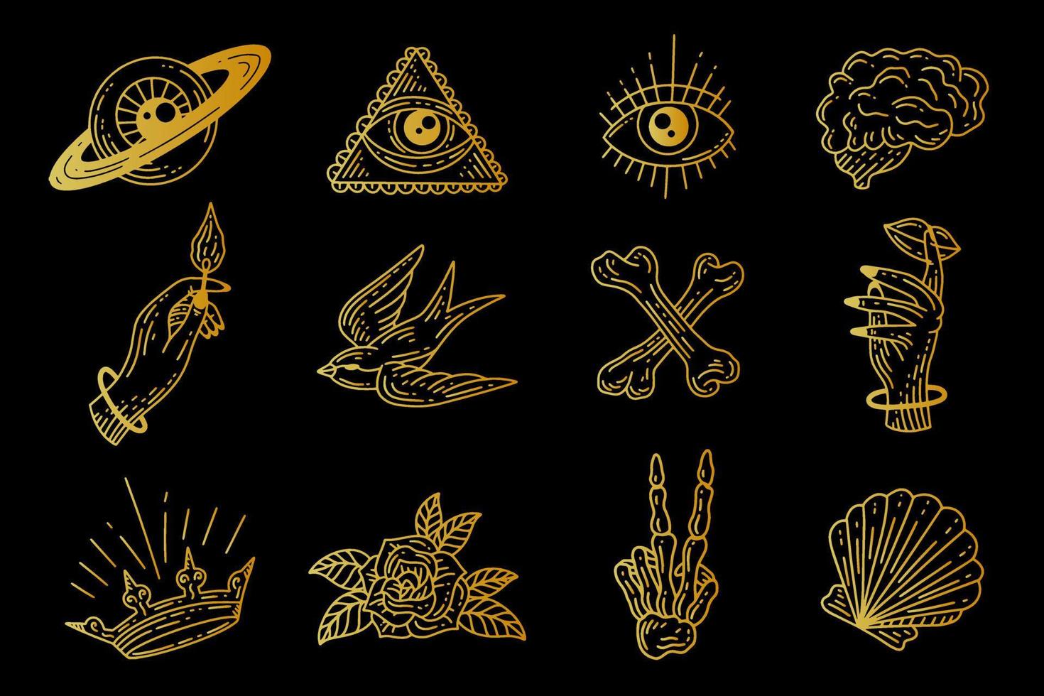 Set Collection Mystical Celestial Simple Minimalism Tattoo Clipart Symbol space doodle Esoteric elements vintage illustration vector