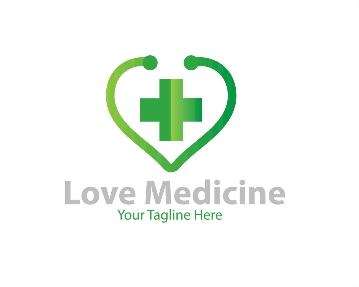 diseños de logotipos de medicina de amor con cruz y estetoscopio vector