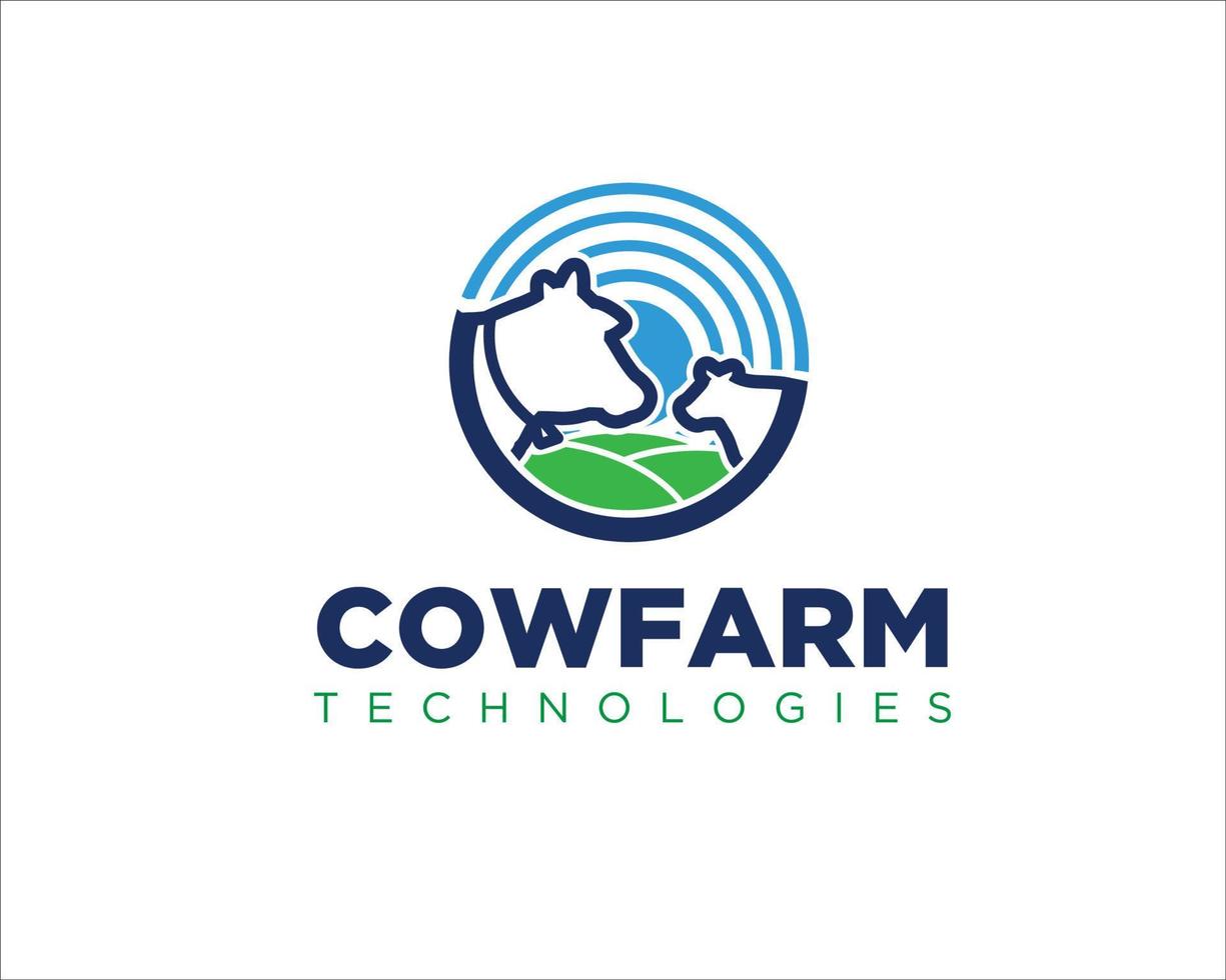 diseño de logotipo de granja de vaca icono de tecnología y símbolo vector minimalista