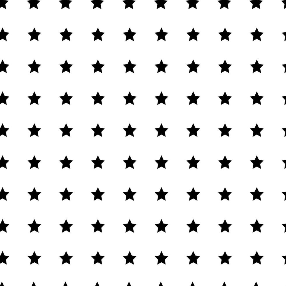 Black polka stars on white background. Seamless vector pattern.