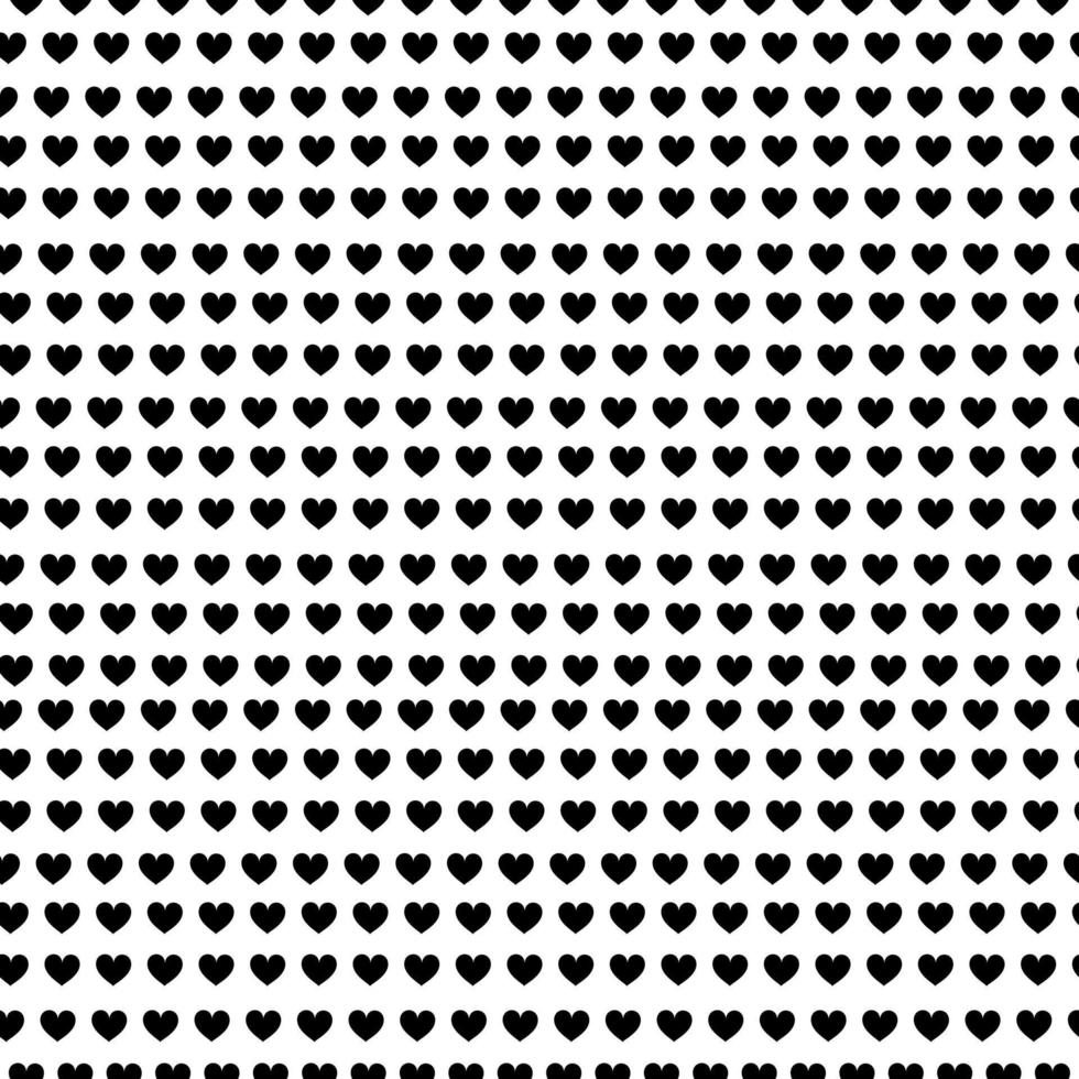 Black polka hearts on white background. Seamless vector pattern.