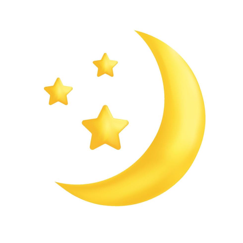 Vector Ramadan symbol. Realistic 3d crescent moon and stars.