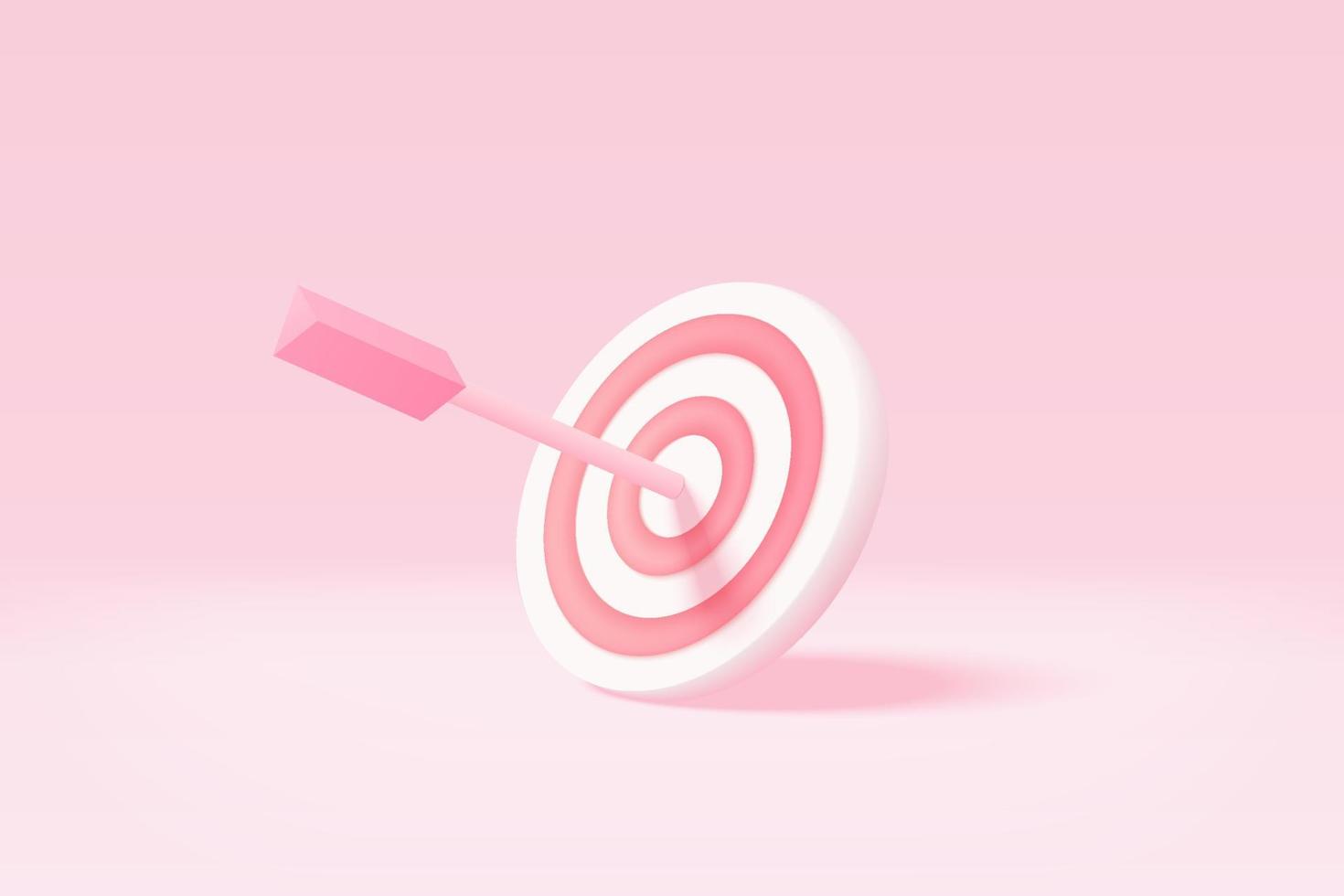 3d minimal excellent business idea goals. Leadership for successful  under creative concept in pastel background. 3d arrow hit center of target vector render on isolated pink background