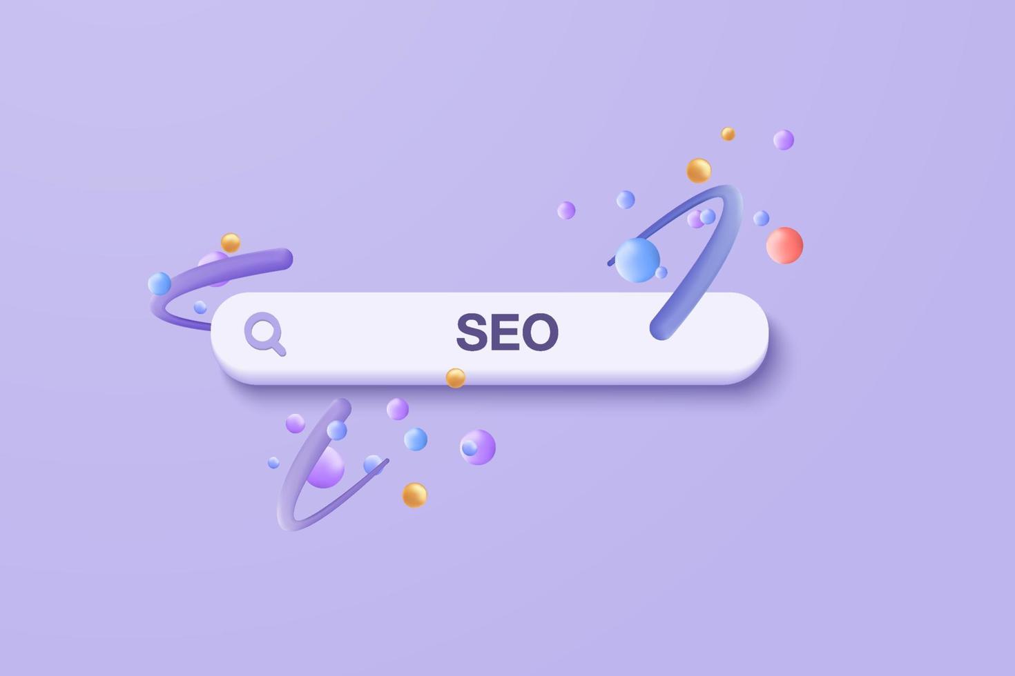 3D minimal search bar or magnifying glass in blank search bar on purple background. Search bar design element on web browser. 3d vector magnifier render for UI illustration in pastel background