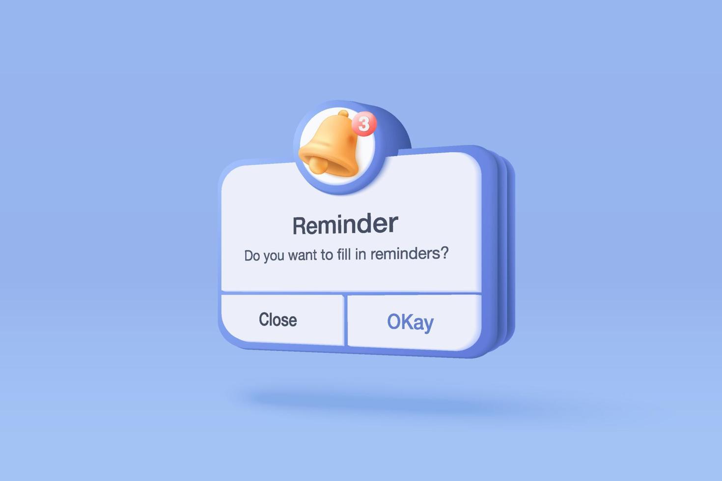 3D reminder in calendar on blue background. notifications page with floating elements. Alert for business planning ,events, reminder and timetable in background. 3d vector bell render on calendar