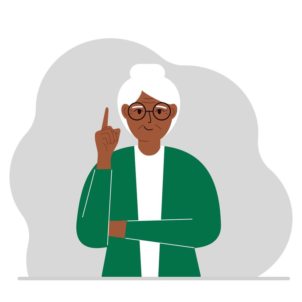 Happy grandfather holding his index finger up. Vector flat illustration