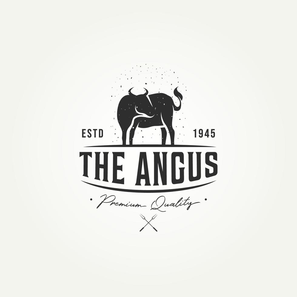 vintage silhouette angus cow beef livestock logo vector