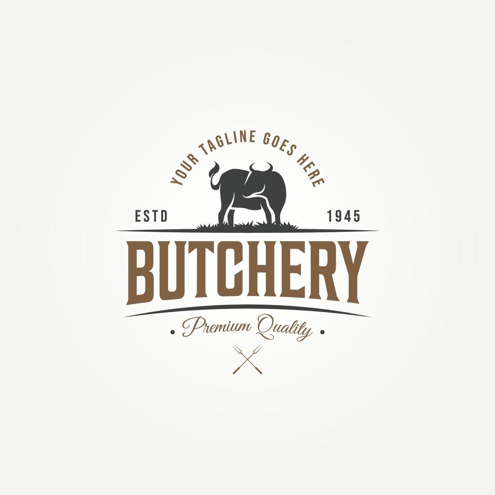 cattle angus beef steak butchery shop logo design vector