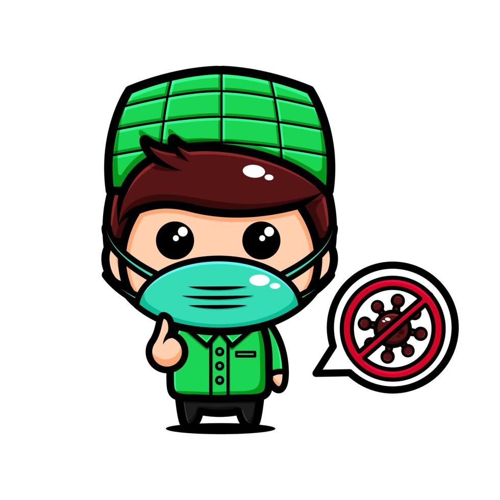 Cute muslim boy character design themed wear the mask. Islamic character cartoon vector