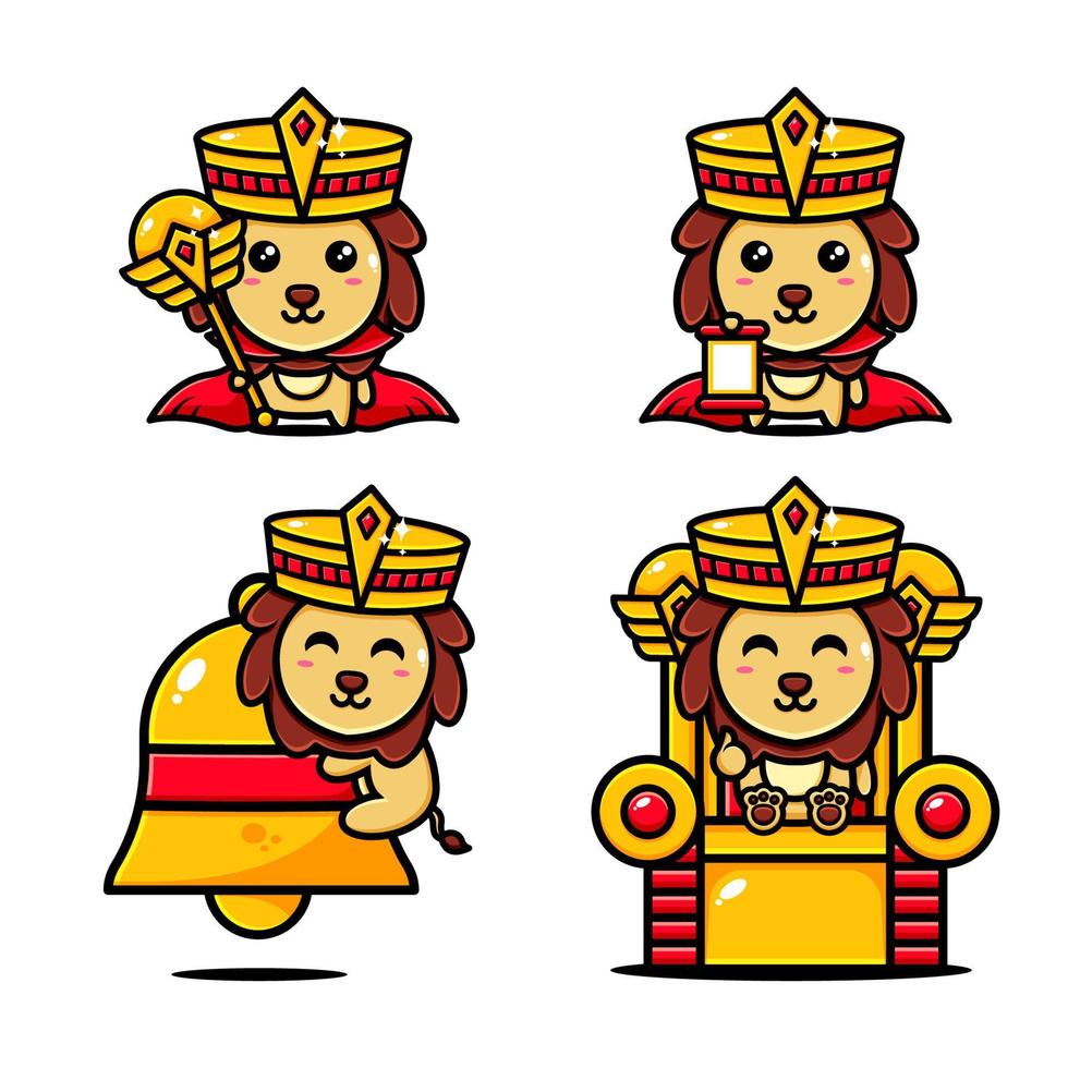 cute king of lions character design set themed kingdom vector