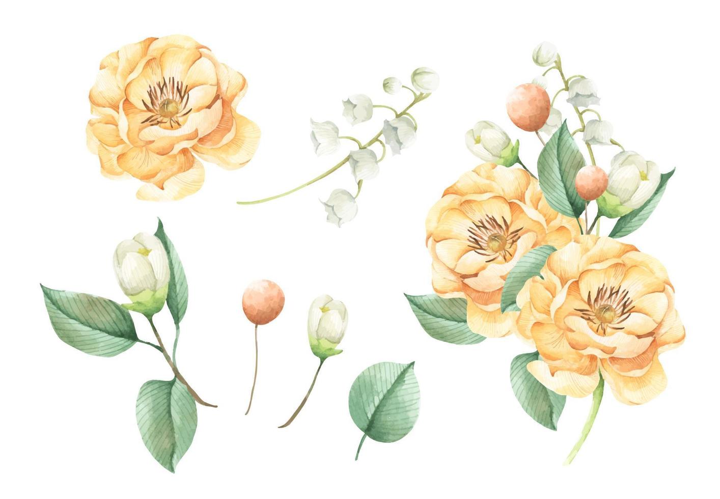 Floral bunches. Watercolor style wedding bouquets. vector