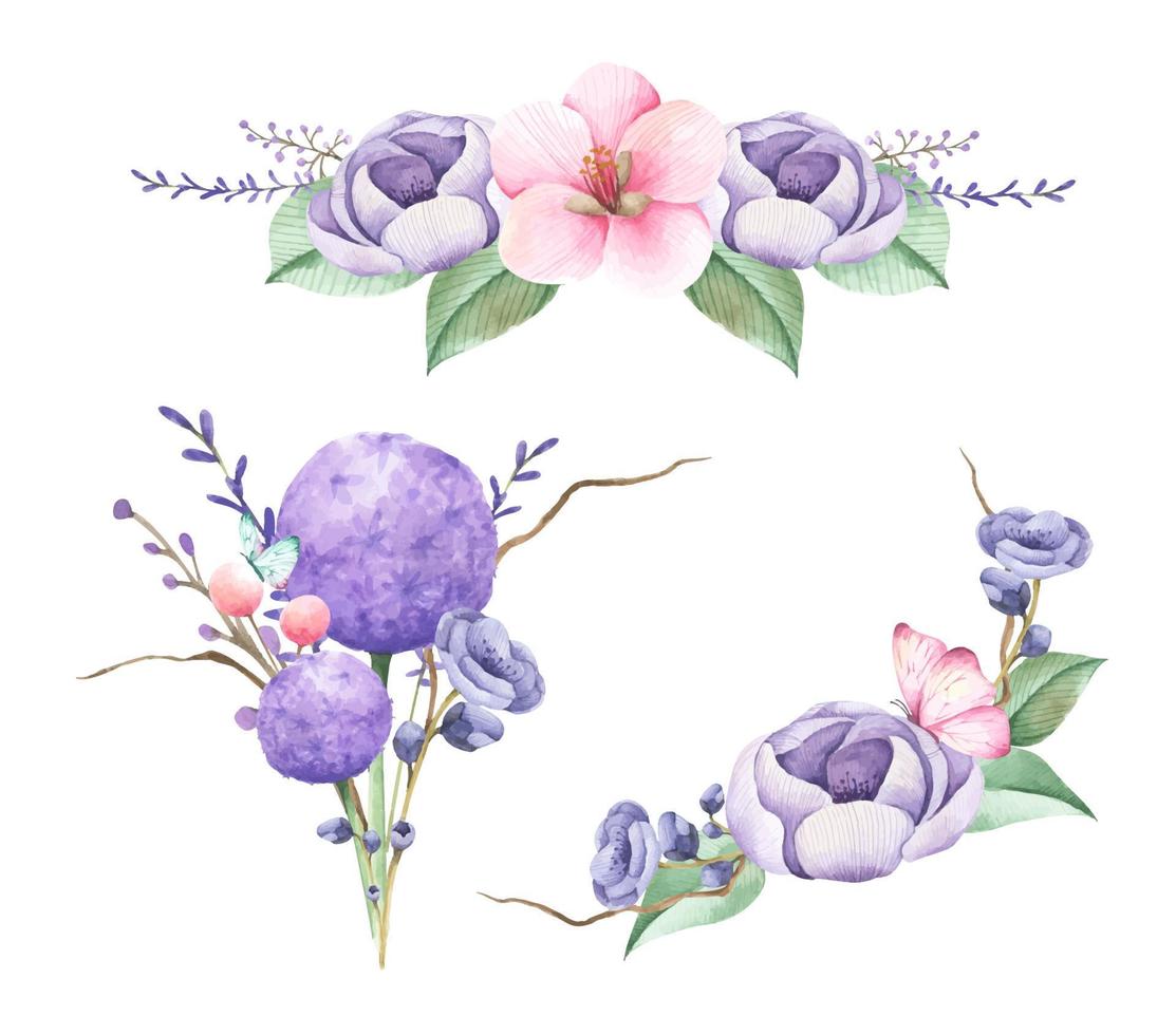Floral bunches. Watercolor style wedding bouquets. vector
