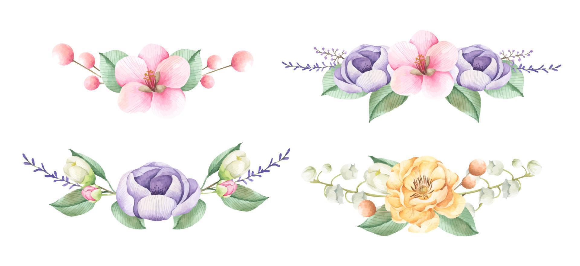 Floral bunches. Watercolor style wedding bouquets. vector