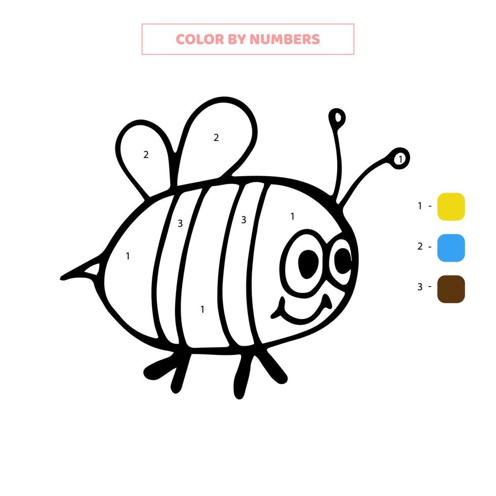 Color hand drawn doodle single cute bee by numbers. Vector illustration.