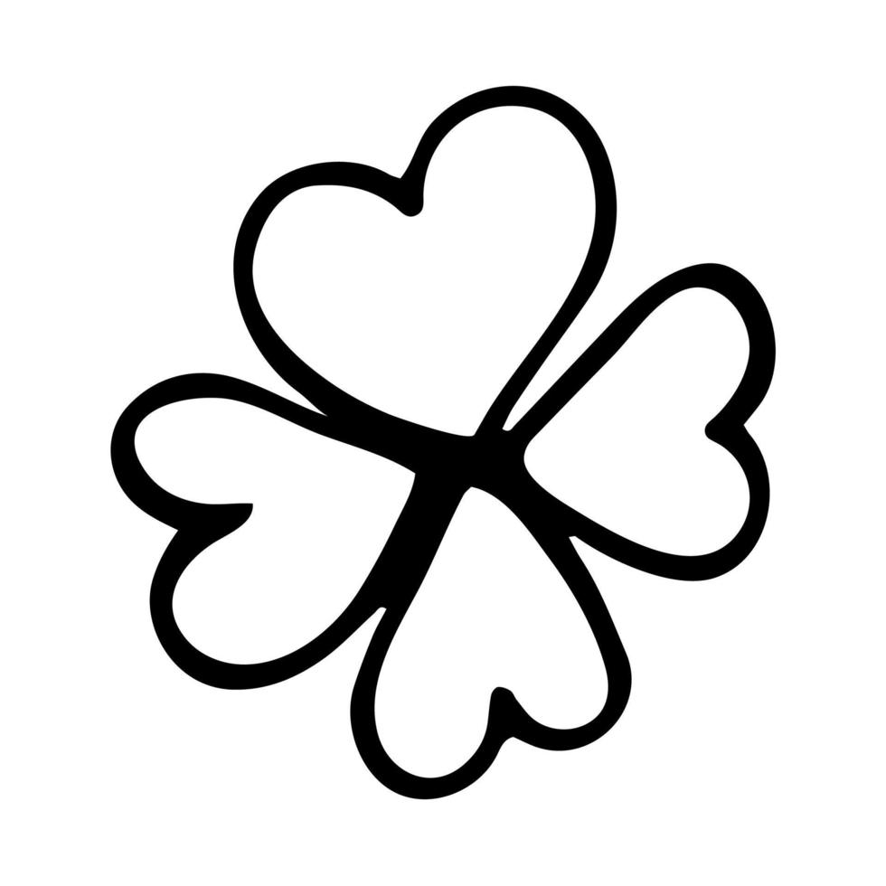Hand drawn single cute doodle clover leaf. Vector illustration.