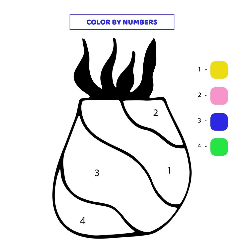 Color cute hand drawn flowerpot by numbers. Worksheet for kids. vector