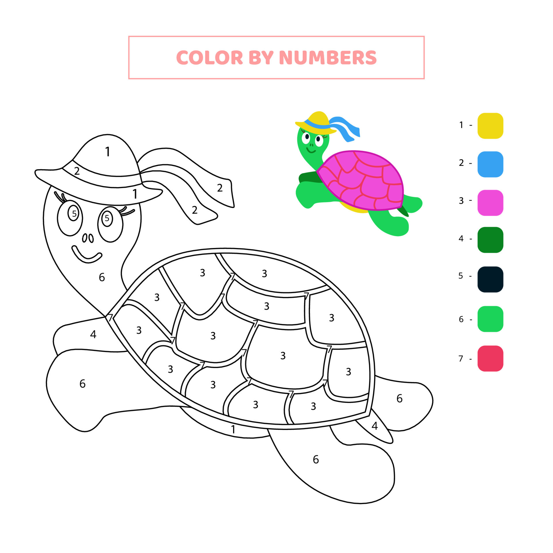 Color cute turtle by numbers. Game for kids. 7503784 Vector Art at Vecteezy